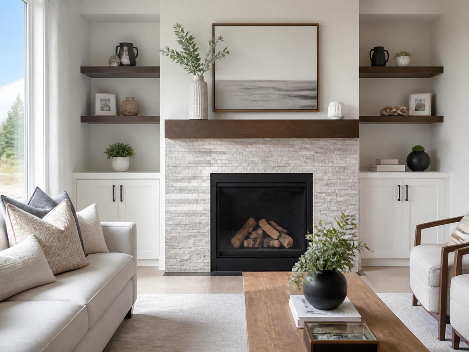 Bright, modern fireplace in a contemporary Maryland home